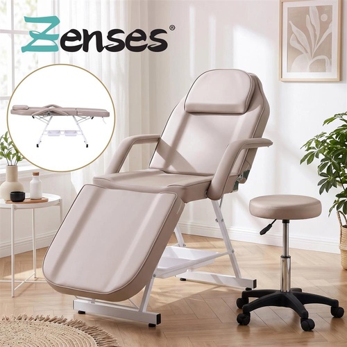 Zenses Adjustable Beauty Bed with Stool Facial Massage & Tattoo Chair Beige
