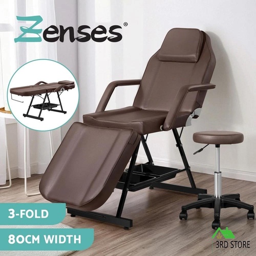 Zenses Massage Table Adjustable Salon Bed Chair 3-Fold Brown