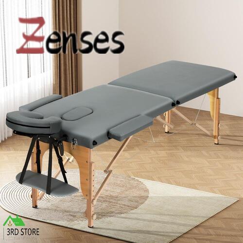 Zenses Massage Table 56CM Width 2Fold Portable Wooden Therapy Beauty Bed Grey