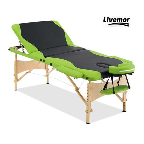 Zenses Massage Table Wooden Portable 3 Fold 70CM Beauty Therapy Bed Waxing Green
