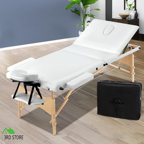 Zenses Massage Table Wooden Portable 3 Fold Beauty Therapy Bed Waxing WHITE