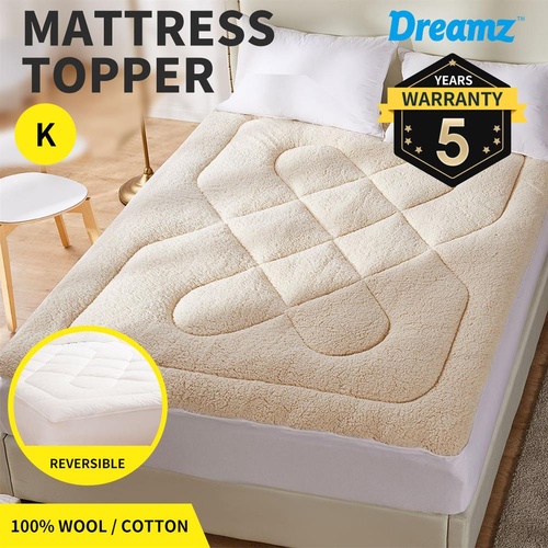 Dreamz Mattress Topper 100% Wool Underlay Reversible Mat Pad Protector King