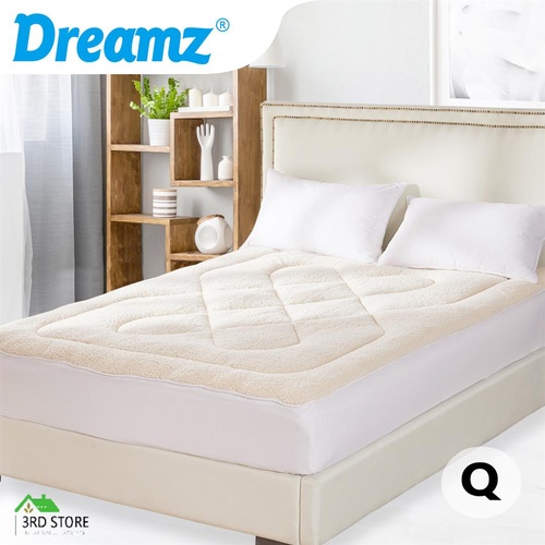 Dreamz Mattress Topper 100% Wool Underlay Reversible Mat Pad Protector Queen