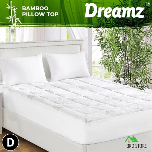 Dreamz Bamboo Pillowtop Mattress Topper Protector Waterproof Cool Cover Double