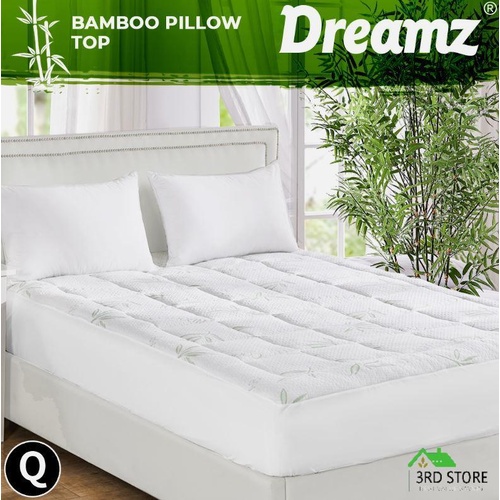 Dreamz Bamboo Pillowtop Mattress Topper Protector Cover Underlay Soft Filling Q