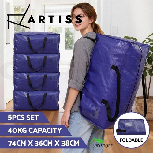 Artiss Moving Bags Heavy Duty Waterproof Backpack Straps Large Storage Totes 5 Pack Blue