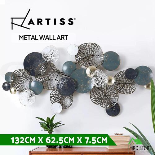 Artiss Metal Wall Art Hanging Sculpture 132cm Home Decor Leaf Circles Blue
