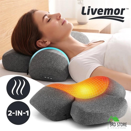 Livemor 2-in-1 Neck Massager Pillow with Heat, Memory Foam Cervical Support for Relief, 3-Speed Vibration & 3-Level Thermal Therapy, Type-C Rechargeab
