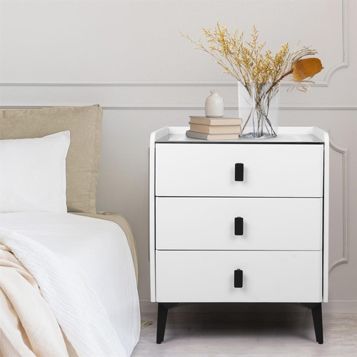 RETURNs Levede Smart Bedside Table Wireless Charging LED Lights 3 Drawers Storage