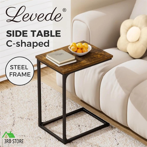 Levede C-shaped End Table Side Sofa Coffee Wood Overbed Laptop Table Industrial