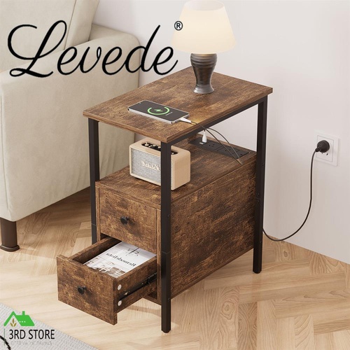 Levede Side Table Narrow Coffee End Table Bedside Table Charging Station Drawers