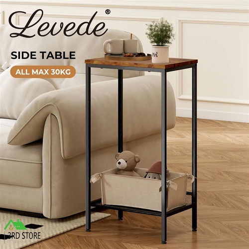 Levede Industrial Side Table 2-Tier Shelf End Table for Small Space Retro Brown