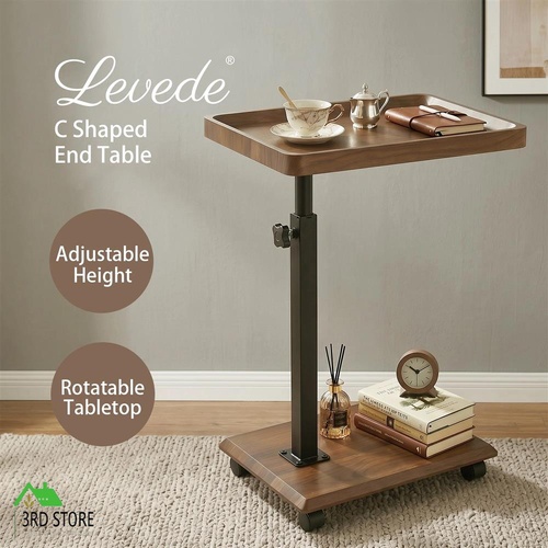Levede C Shaped Side Table Height Adjustable Rolling 360° Swivel Top End Table