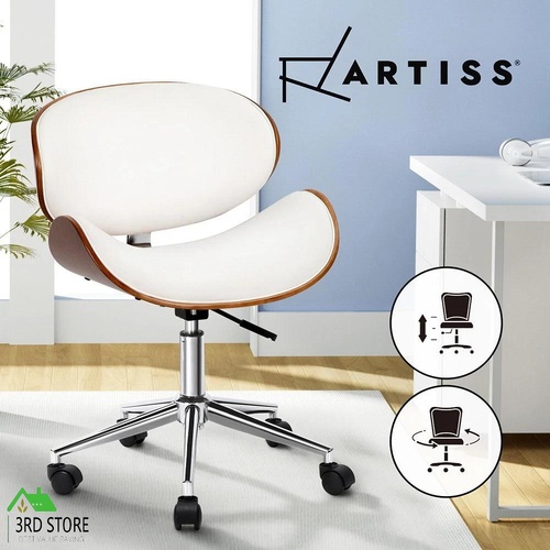 Artiss Office Chair Gaming Wooden Computer Chairs Home Study Work Seat White