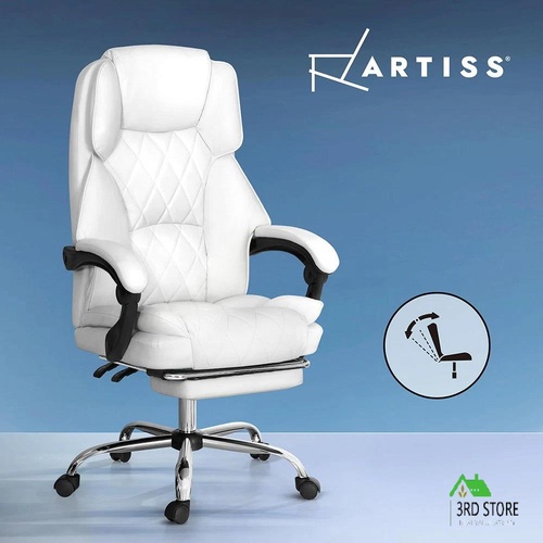 Artiss Executive Office Chair Computer Gaming Chairs Leather Footrest White