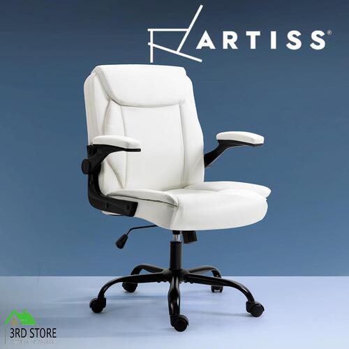 Artiss Office Chair Leather Computer Executive Chairs Gaming Study Desk White