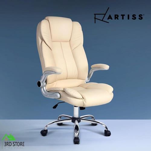 Artiss Executive Premium Office Chair Meeting Arm Chairs Leather Seating Beige