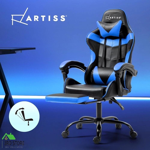Artiss Office Chair Leather Gaming Chairs Footrest Recliner Study Work Blue