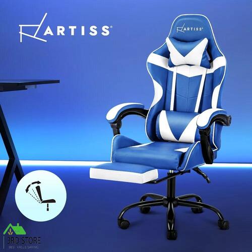 Artiss Gaming Office Chair Executive Computer Leather Chairs Footrest Blue White