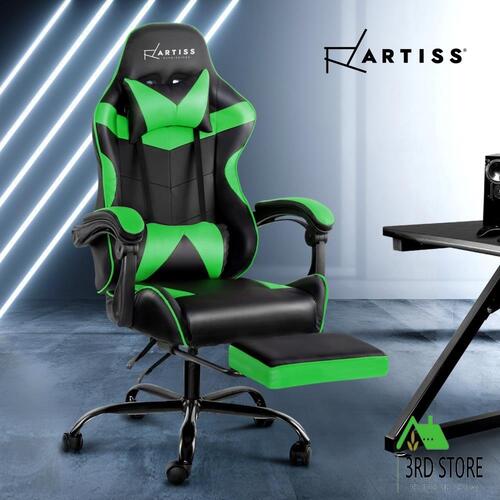 Artiss Gaming Office Chair Computer Chairs Racer Recliner Footrest Leather Green