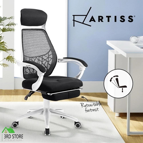Artiss Mesh Office Chair Computer Gaming Chairs Recliner Footrest Black White