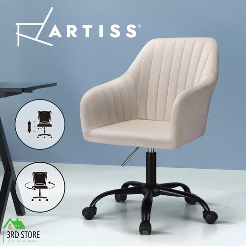 Artiss Office Chair Computer Desk Chairs Velvet Fabric Seat Mid Back Cream