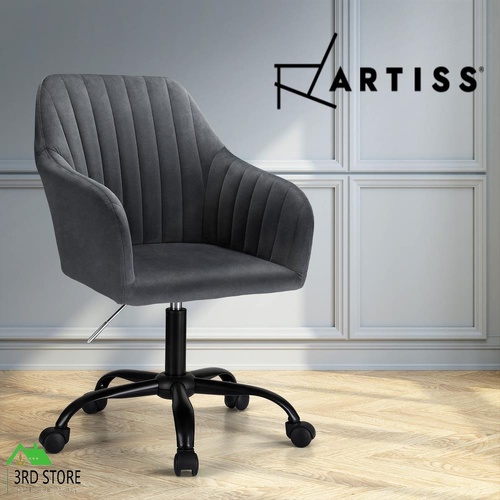 Artiss Office Chair Computer Desk Chairs Velvet Fabric Seat Mid Back Dark Grey