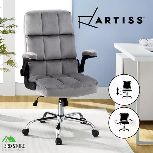 Artiss Office Chair Velvet Seat Racing Gaming Computer Desk Chairs Armrest Grey