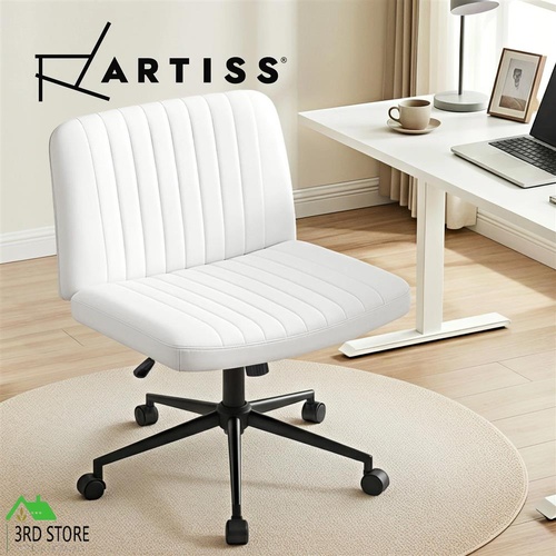 Artiss Criss Cross Legged Office Chair with Wheels PU Armless Vanity Chair