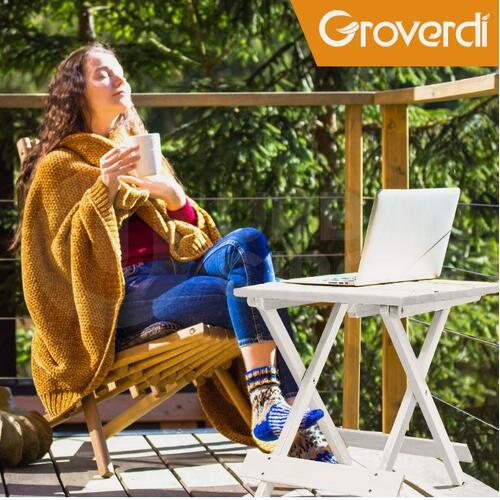 Groverdi Wooden Side Table Outdoor Furniture Coffee Lamp Patio Camping Garden