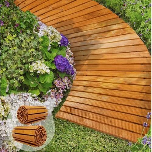 Livsip Garden Wooden Pathway 8ft Curved Roll-Out Wood Walkway Outdoor Backyard