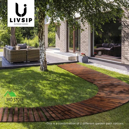 Livsip Garden Wooden Pathway 8ft Roll-Out Straight Wood Walkway Backyard Outdoor