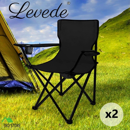 2Pcs Folding Camping Chairs Arm Foldable Portable Outdoor Fishing Picnic Chair Black