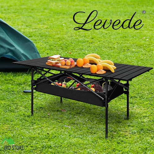 Levede Folding Camping Table Portable Picnic Outdoor BBQ Desk Egg Roll Black