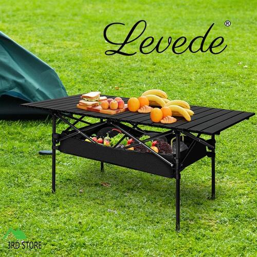 Levede Folding Camping Table Portable Picnic Outdoor BBQ Desk Egg Roll Black