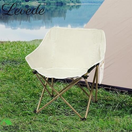 Levede Folding Camping Moon Chair Lightweight Outdoor Chairs Portable Seat Beige