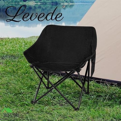 Levede Folding Camping Moon Chair Lightweight Outdoor Chairs Portable Seat Black