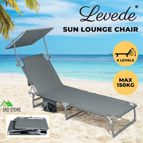 Levede Folding Beach Lounge Chair Portable Sun Lounger Deck Outdoor w/ Sunshade