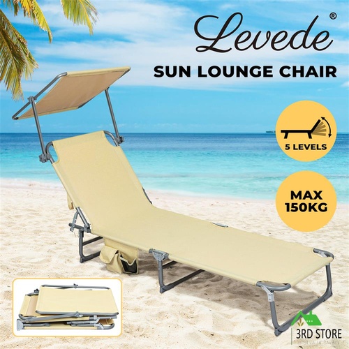 Levede Folding Beach Lounge Chair Portable Sun Lounger Deck Outdoor w/ Sunshade