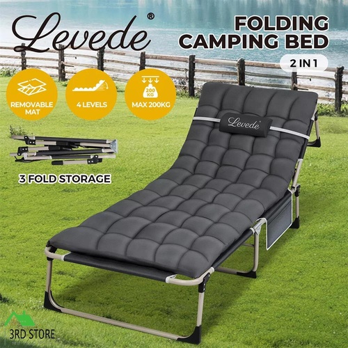 RETURNs Levede Folding Camping Bed Camping Cot Adjustable Backrest Home Office Outdoor