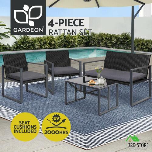 Gardeon 4PCS Outdoor Furniture Setting Patio Wicker Chairs Table Set Lounge