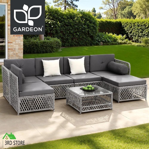 Gardeon 6 Seater Outdoor Sofa Set 7PCS Table Chair Set Garden Rattan Patio Furniture