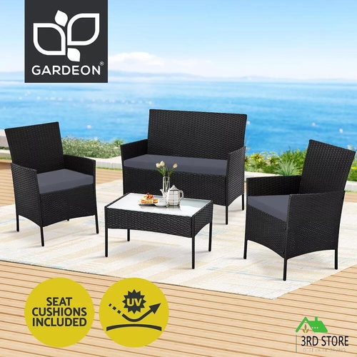 Gardeon 4 Seater Outdoor Sofa Set Wicker Setting Table Chair Furniture Dark Grey