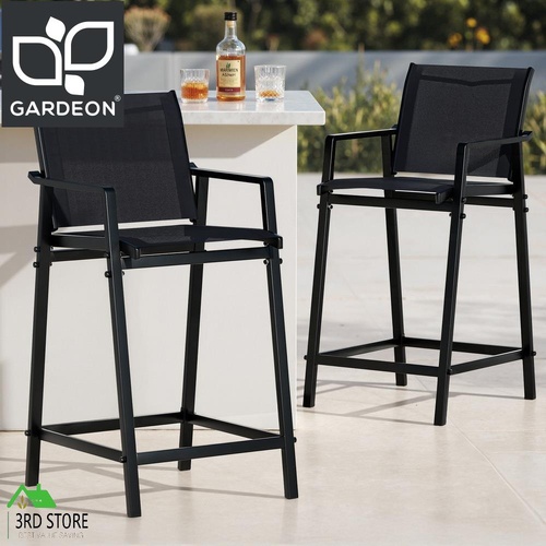 Gardeon 2PC Outdoor Bar Stools Steel Dining Chairs Patio Furniture Garden Black