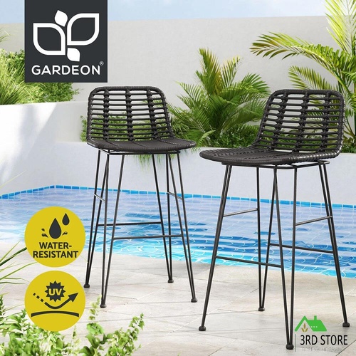 Gardeon 2 Piece Outdoor Bar Stools Wicker Dining Rattan Chair Black