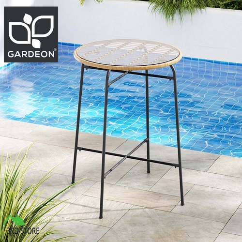Gardeon Outdoor Bar Table Wicker Dining Bistro Patio Balcony Glass Table Steel