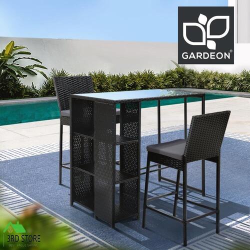 Gardeon 3 PCS Outdoor Bar Table Stools Set Patio Furniture Dining Chairs Wicker