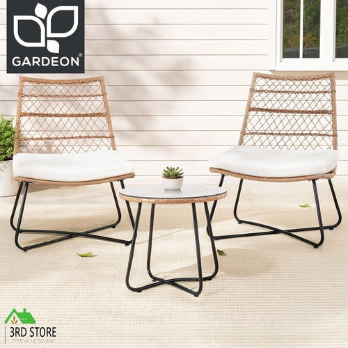 Gardeon 3PC Outdoor Setting Wicker Bistro Set Table Chairs Patio Furniture Brown