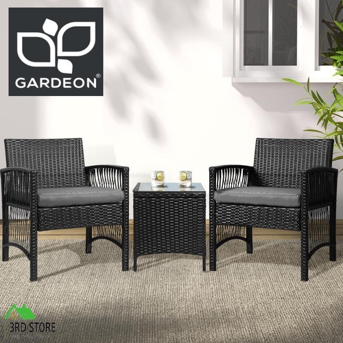 Gardeon Patio Furniture Outdoor Bistro Set Dining Chairs Setting 3 Piece Wicker