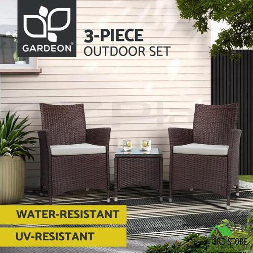 Gardeon Patio Furniture Outdoor Setting Bistro Set Chair Table 3 Piece Rattan